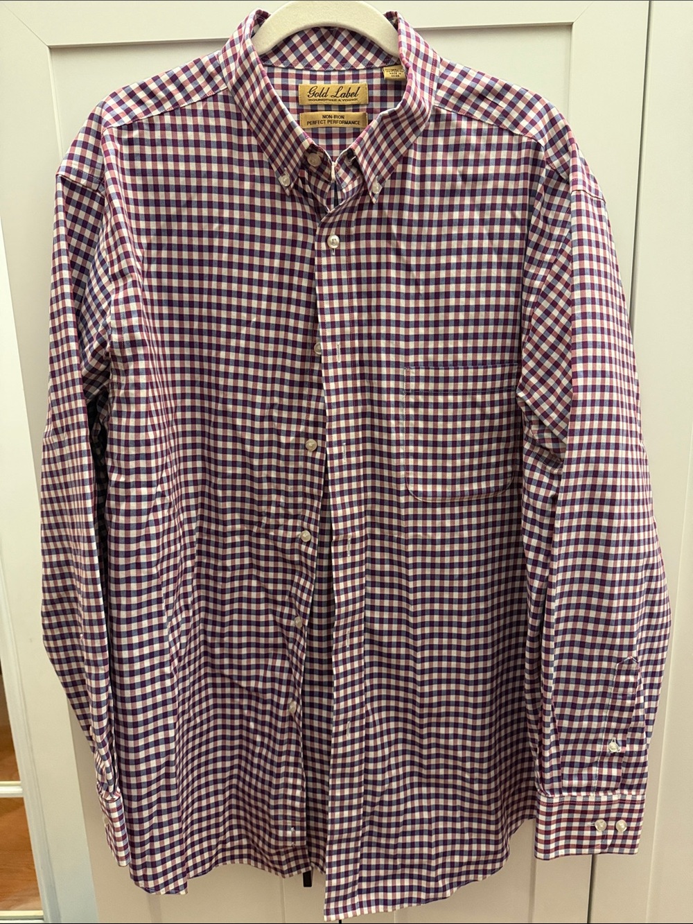 Roundtree & Yorke Red, Blue, and White Gingham Button-Down Shirt